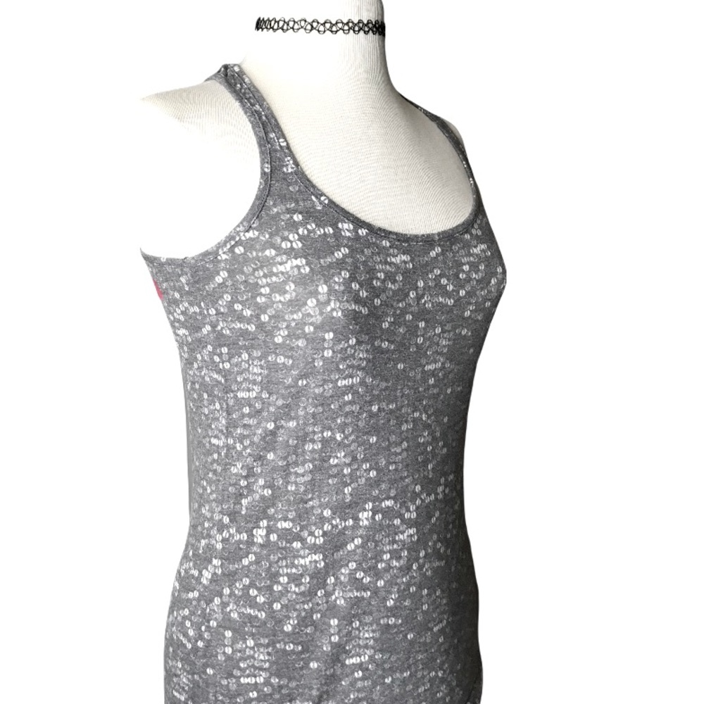 VOLCOM cotton sequin print racerback tank gray XS